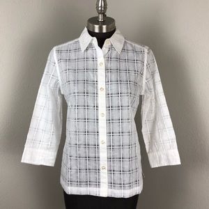 Chico’s White Sheer Button Down Blouse 0 Small